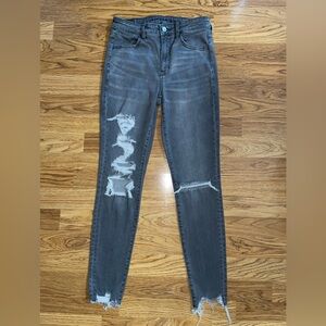 American Eagle Outfitters Grey Super Hi Rise Jegging Women’s Size 4 Raw Hem